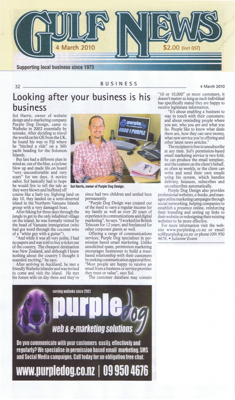 Article in Waiheke's Gulf News