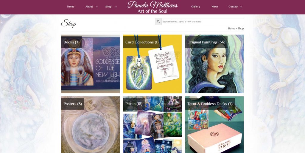 ecommerce website selling artwork and spiritual tarot cards