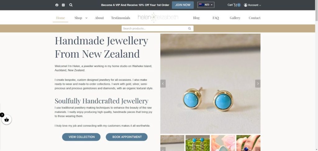 eCommerce website selling jewellery in New Zealand