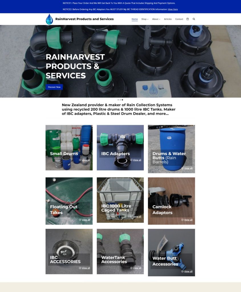 Online shop selling rain harvestings products
