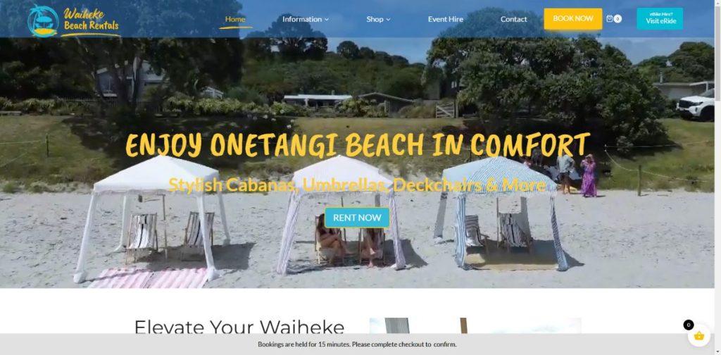 Website selling beach rental items via a booking system