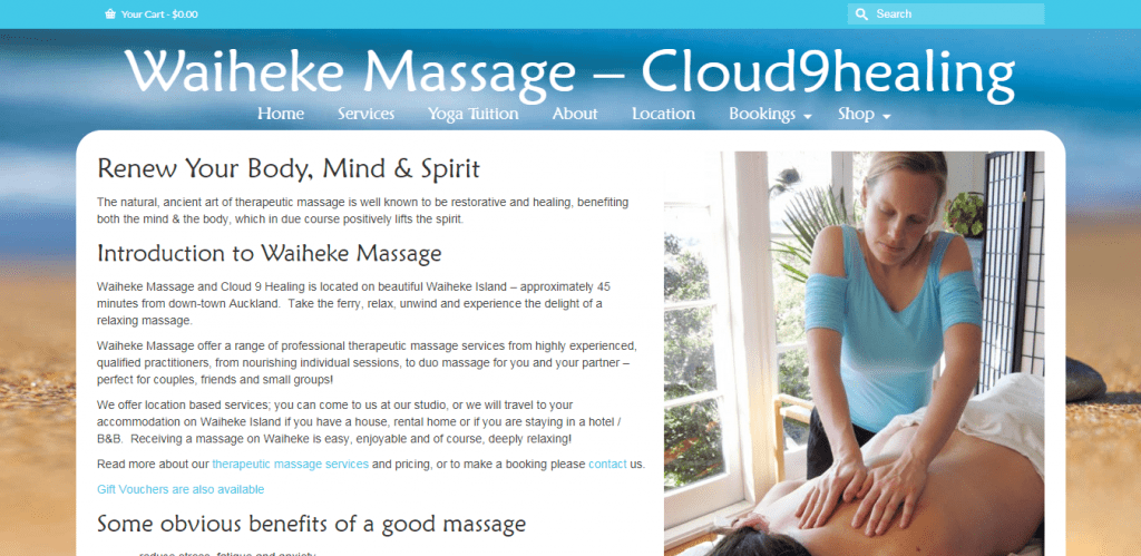 Massage website design example with online booking