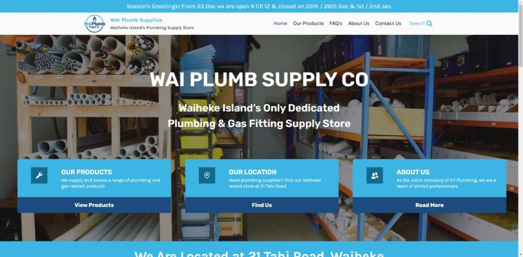 A blue website for a plumbing company
