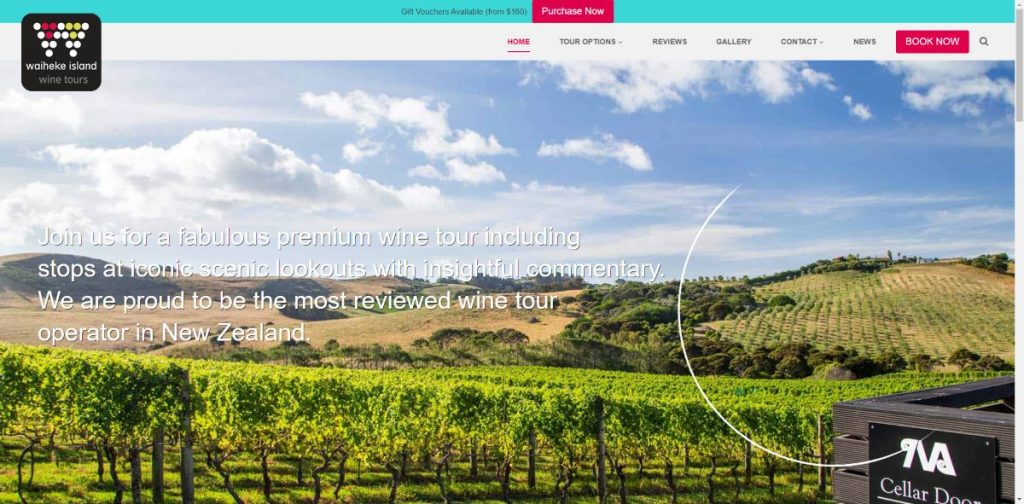 Wine tour business website Waiheke Island